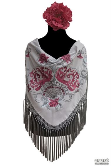 Mantón Gabriela gris con rosa